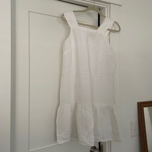 Loft square neck white linen mini flounce dress